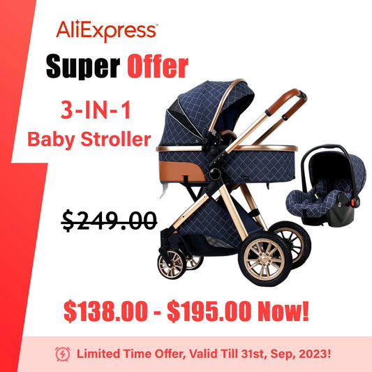 3-in-1 Baby Stroller Combo Portable Basket