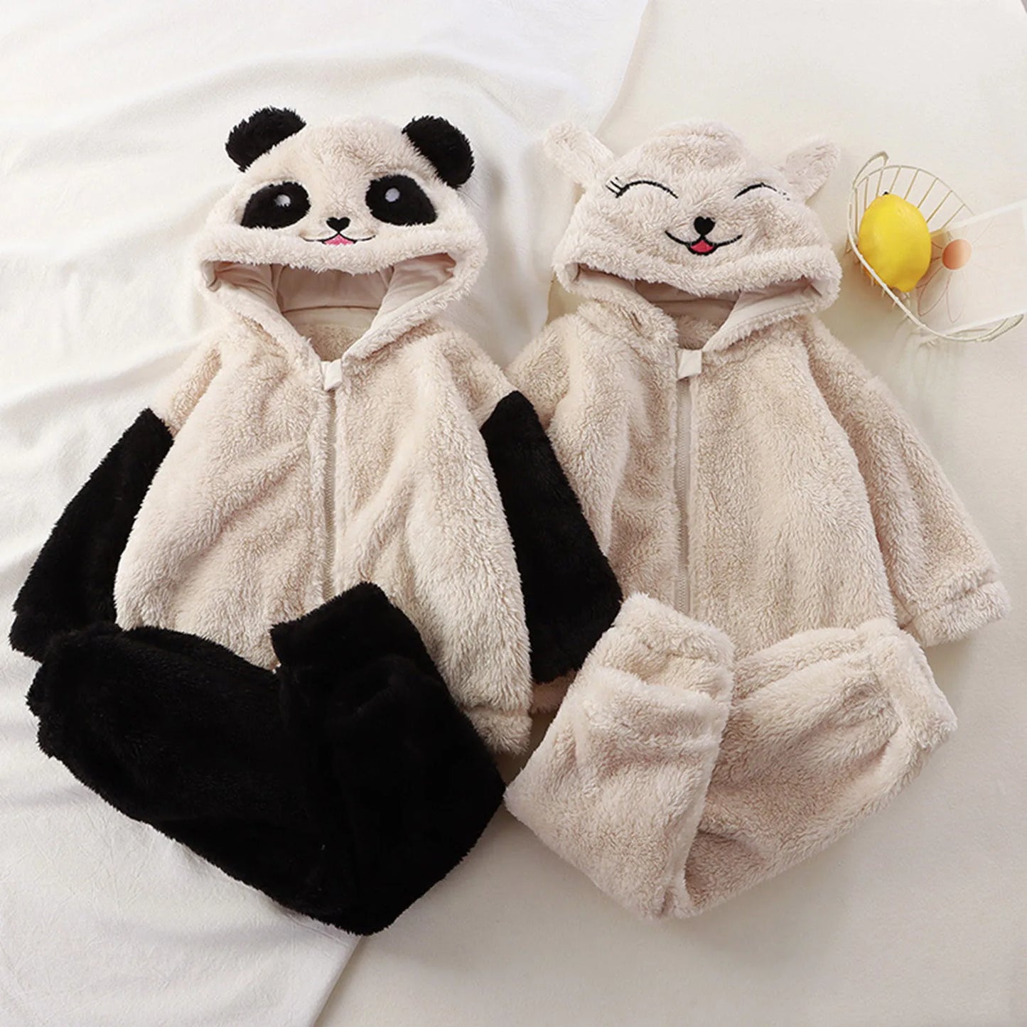 Girls Long Sleeve Panda Fleece Hoodie 2pcs