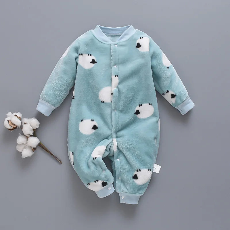 Dinosaur Print Warm Fleece Jumpsuit Pajamas