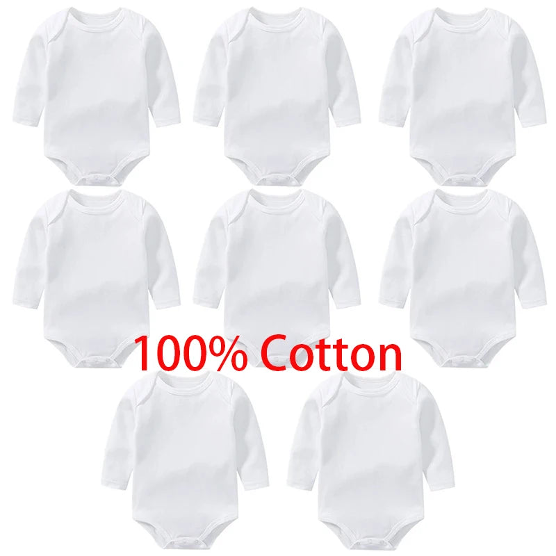 Long Sleeved Baby Bodysuits 100% Cotton Solid White