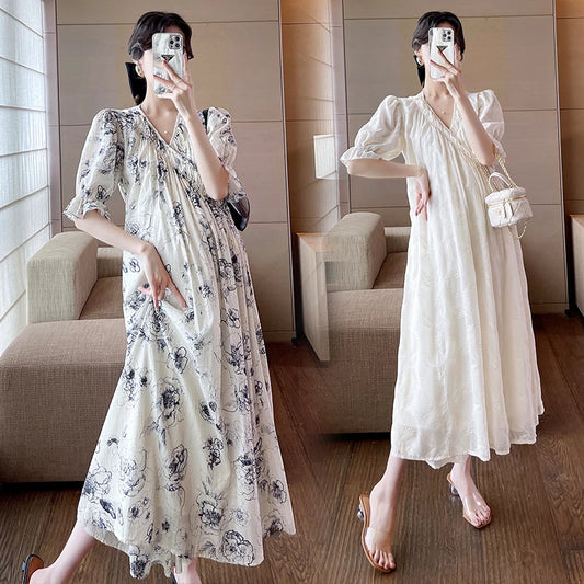 Summer Korean Fashion Maternity Long Maxi Dress