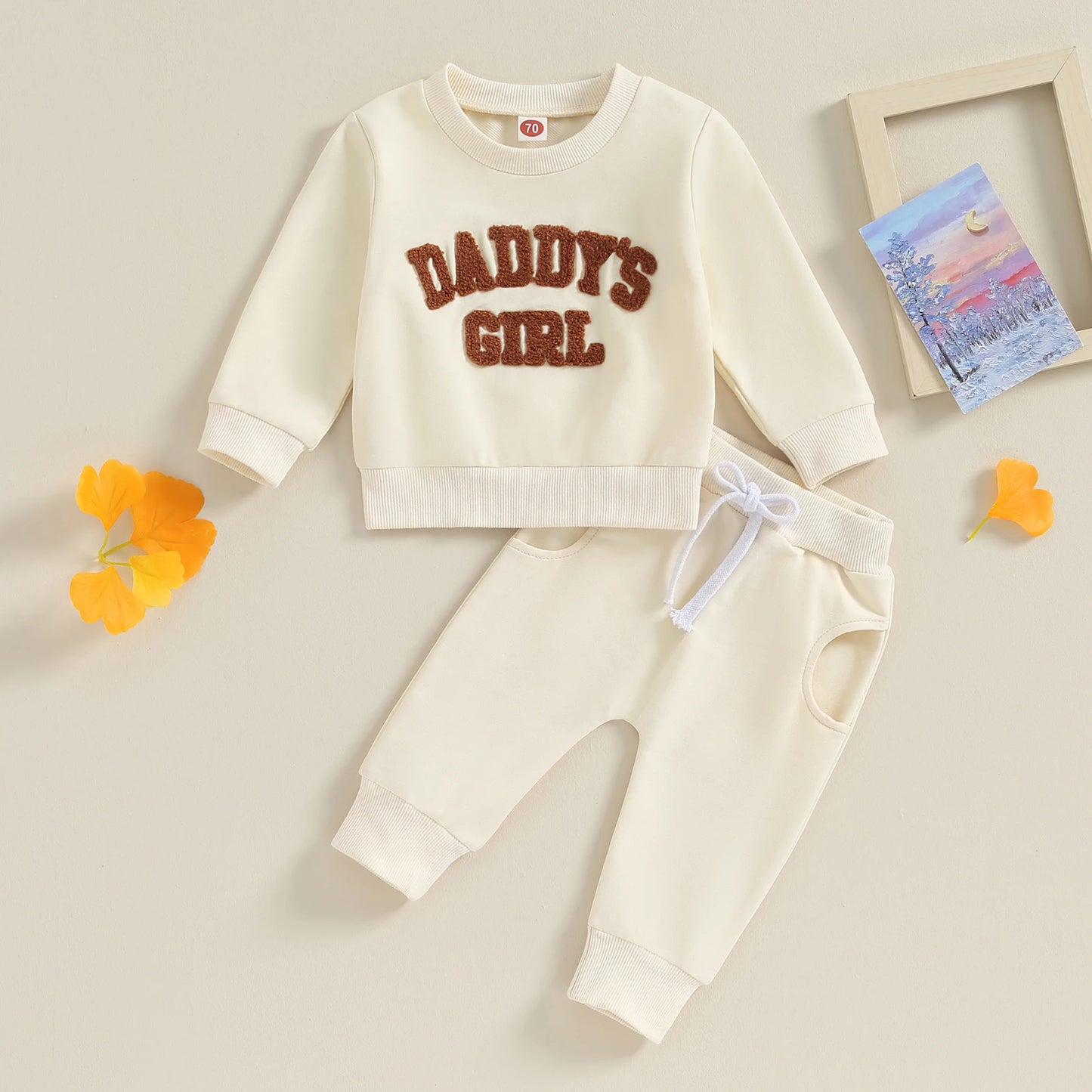 0-3Y Letter Embroidery Long Sleeve Casual Sets