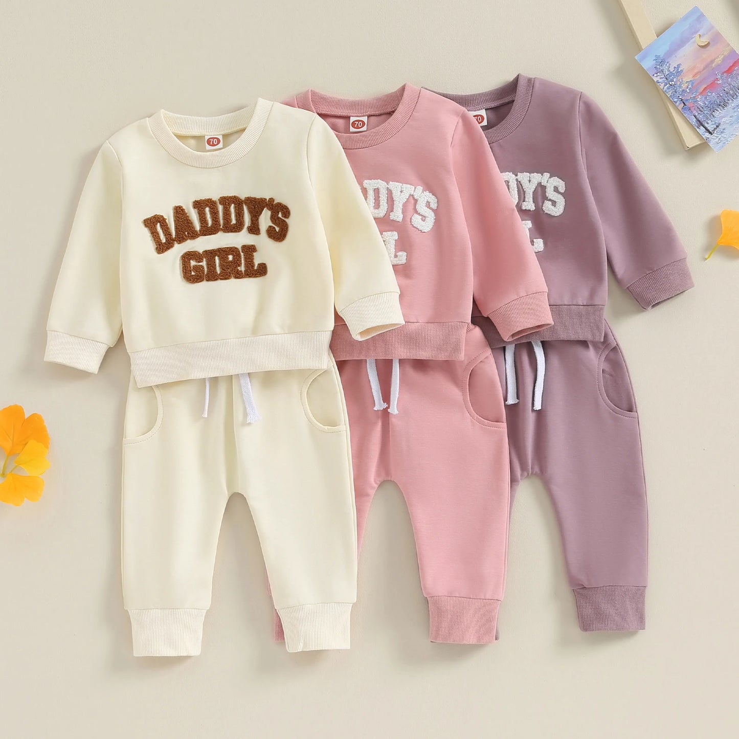 0-3Y Letter Embroidery Long Sleeve Casual Sets