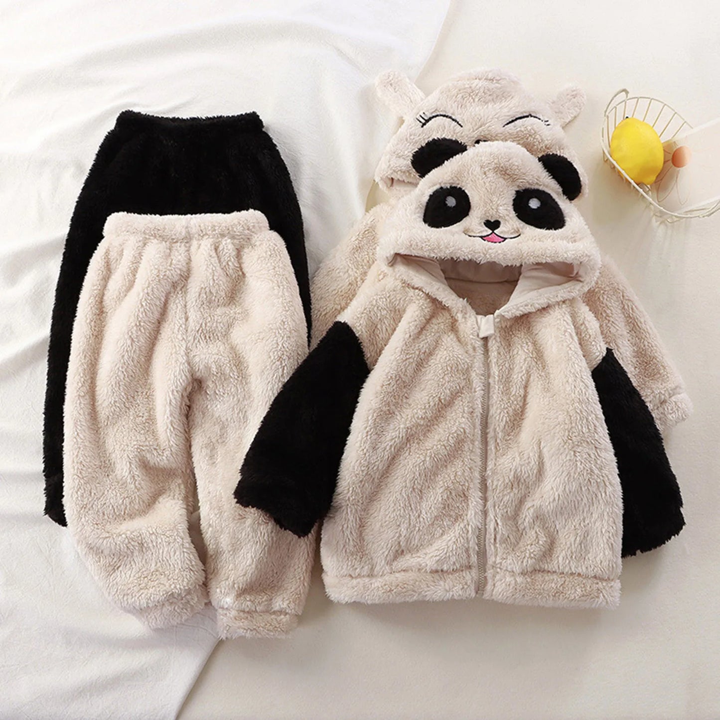 Girls Long Sleeve Panda Fleece Hoodie 2pcs