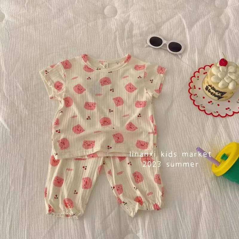 Korean-style Printed Cartoon Pajamas Short Set