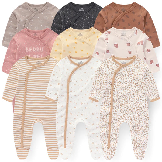 Cotton Sets Long Sleeve Footie Jumpsuits Zipper