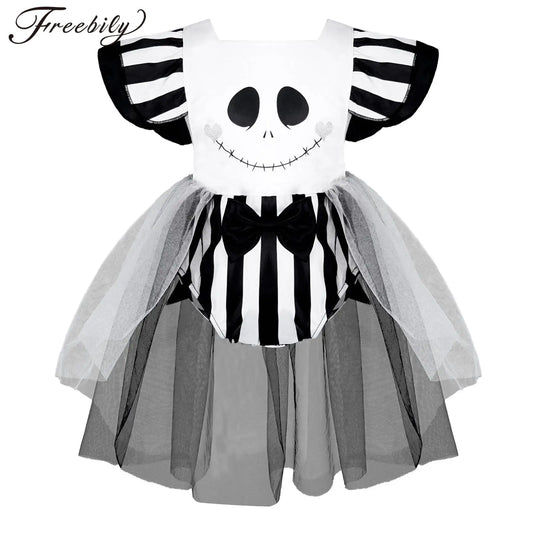 Halloween Ghost Spooky Flutter Sleeves Skull Face Romper