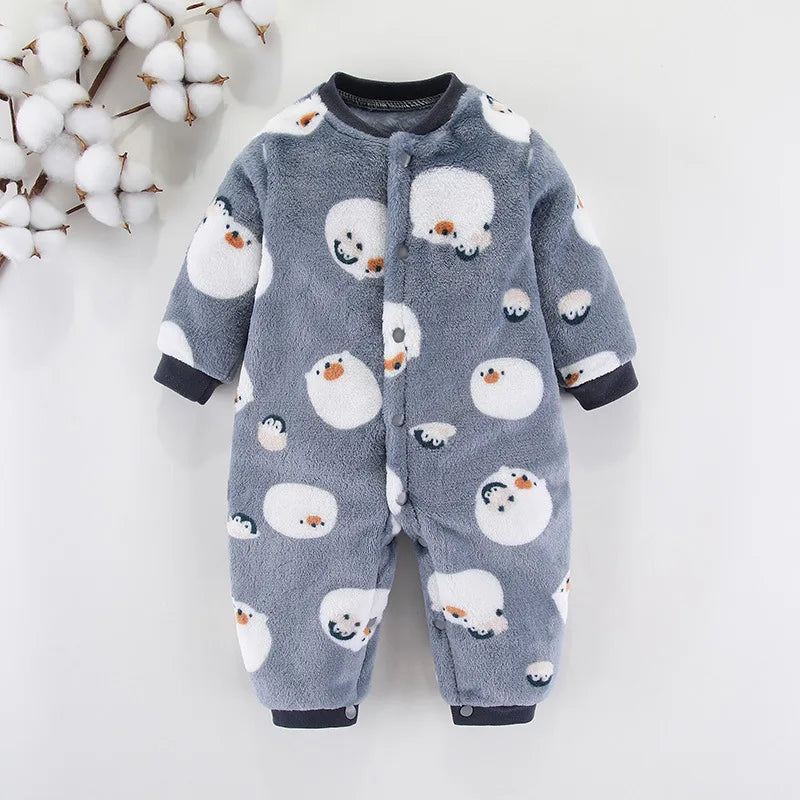 Dinosaur Print Warm Fleece Jumpsuit Pajamas