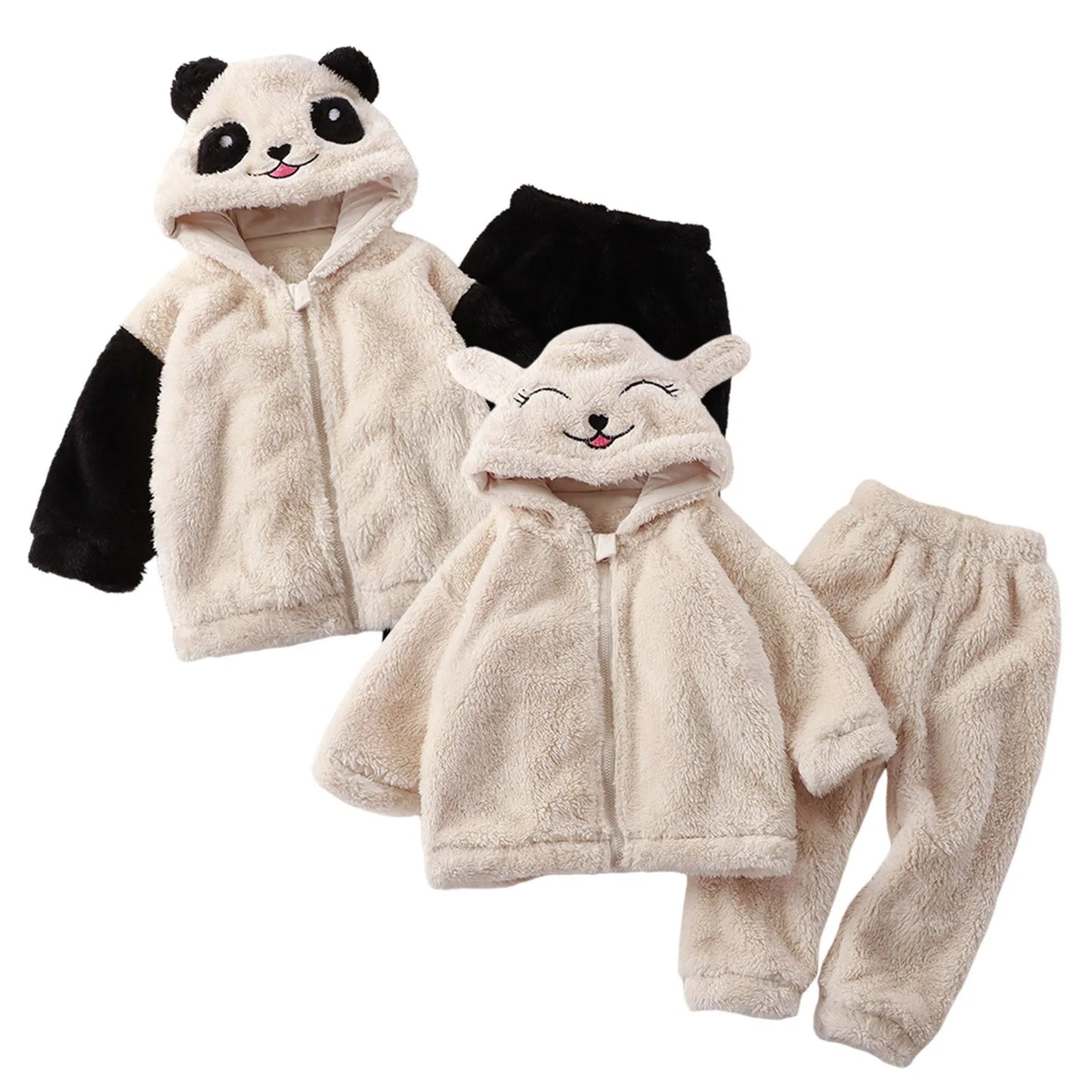 Girls Long Sleeve Panda Fleece Hoodie 2pcs