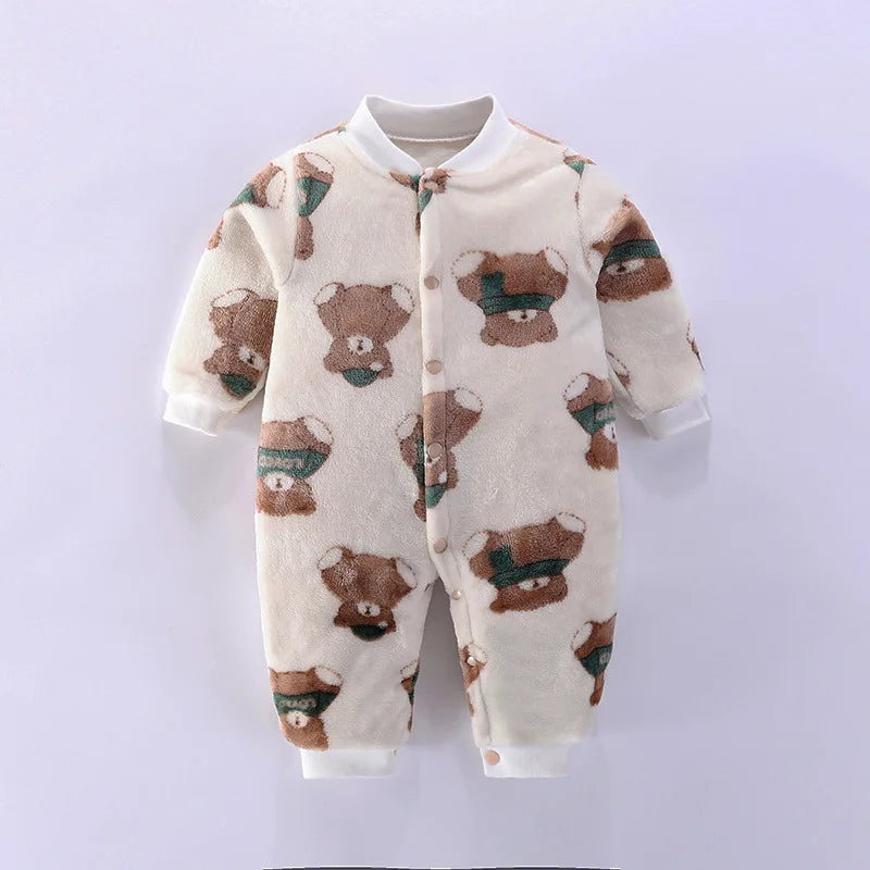 Dinosaur Print Warm Fleece Jumpsuit Pajamas