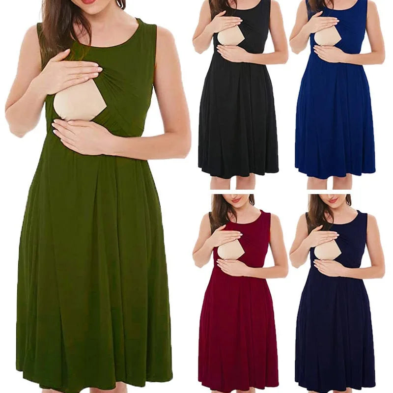 Women's Sleeveless Nursing Knee Dresses