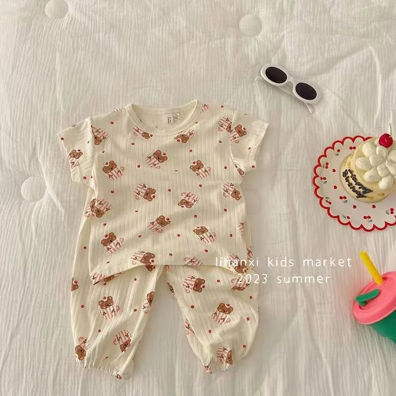 Korean-style Printed Cartoon Pajamas Short Set